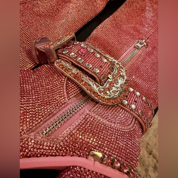 (Out of Stock Online) Dolls Kill-Pink SHERIFF Shine Knee High Cowboy Boots - Picture 3 of 16